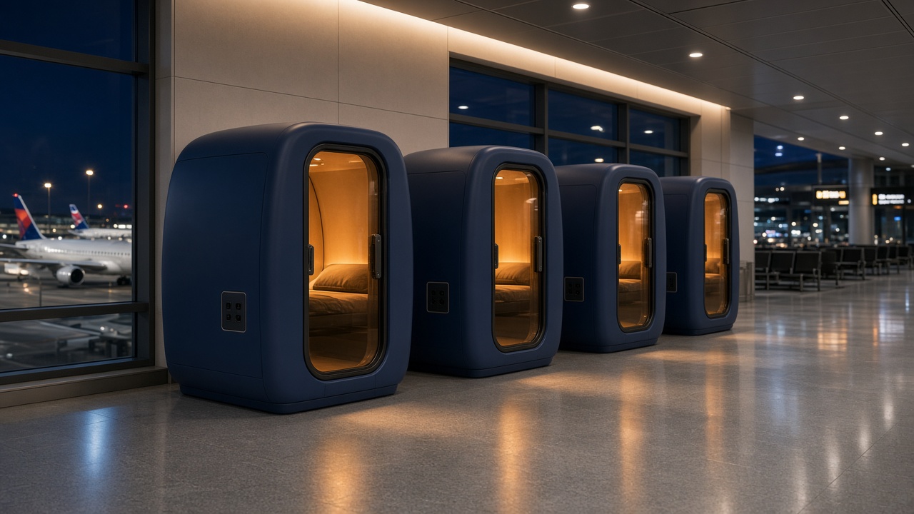 Portable pods in an airport terminal